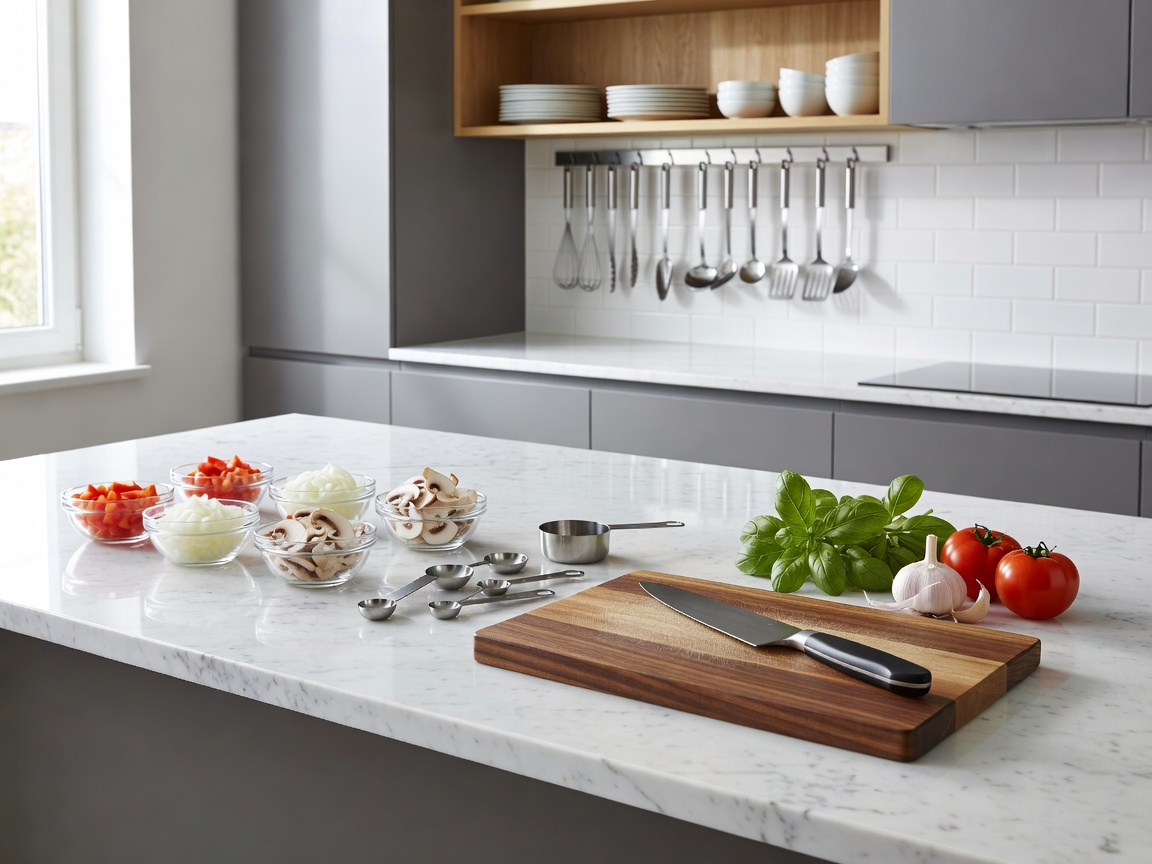 An organized kitchen prep area